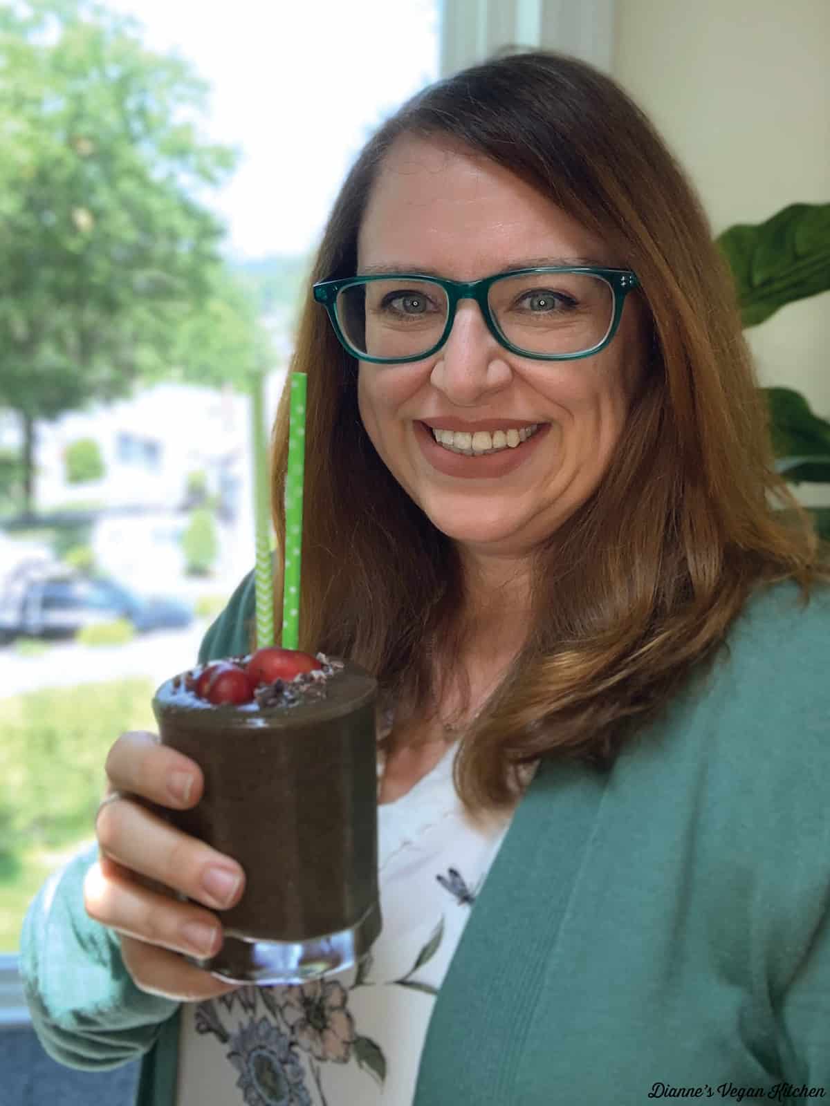 Dianne with a smoothie
