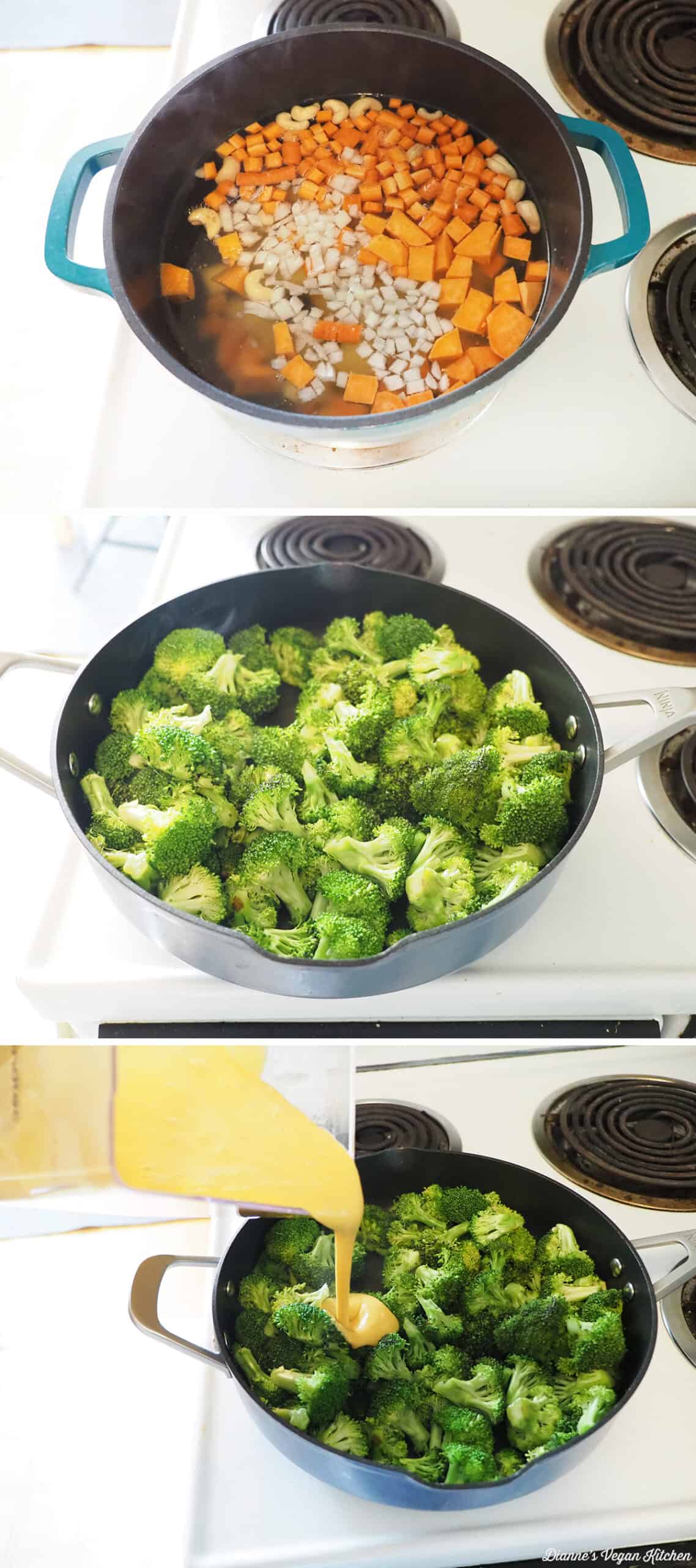 making broccoli with cheese sauce collage