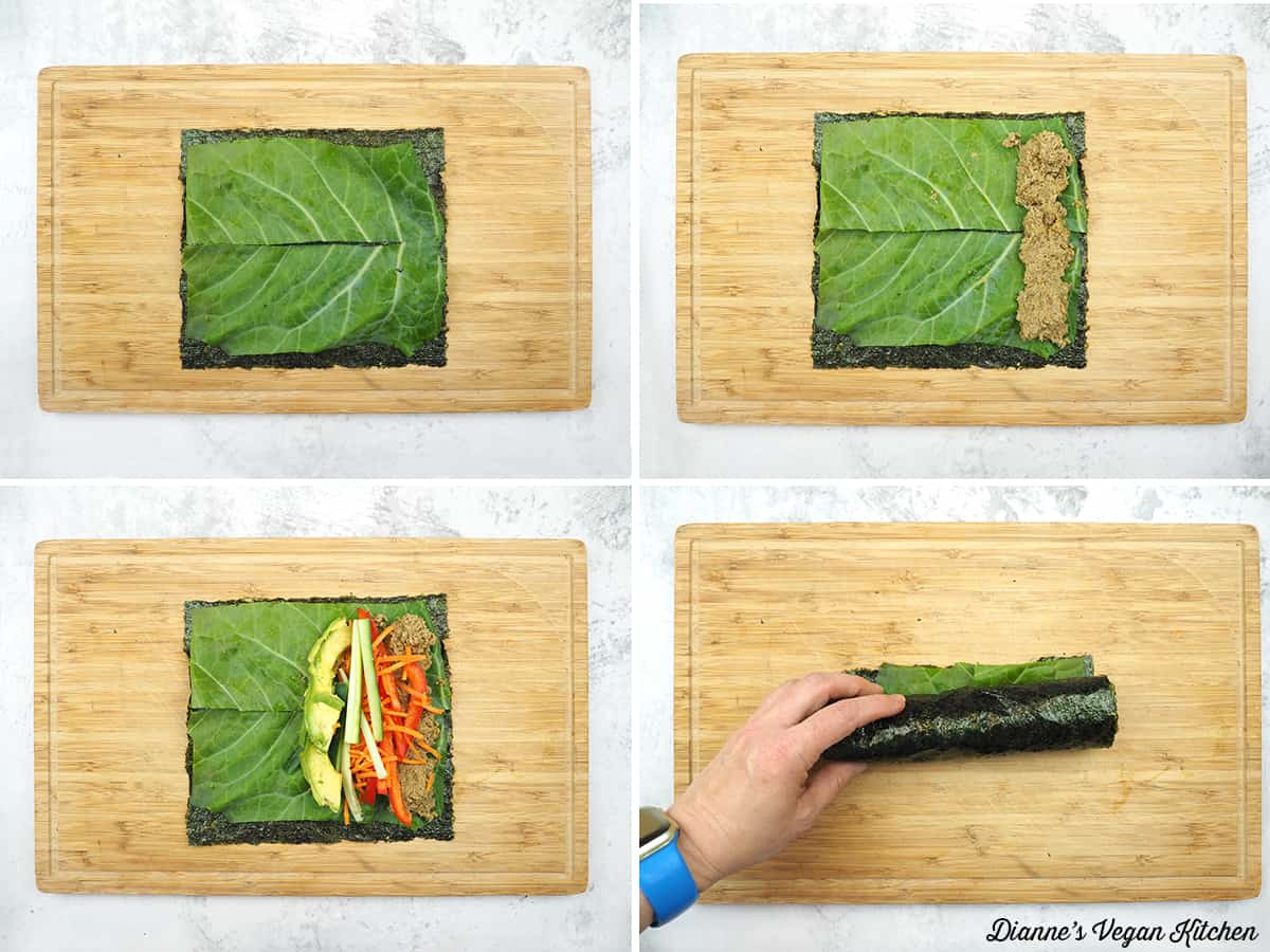 making sushi wraps collage
